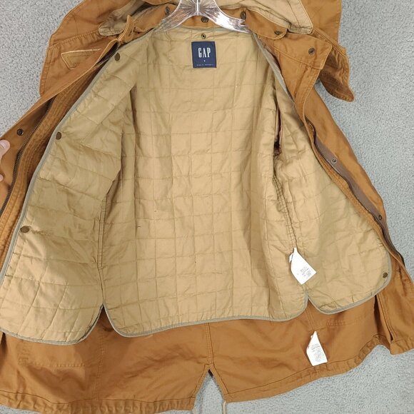 Gap Jacket Mens Medium Military Fishtail Parka Removable Hood Liner Brown Canvas - Picture 12 of 13
